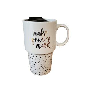 "Make Your Mark" Inspirational Polka Dot Tapered Coffee Mug  with Lid